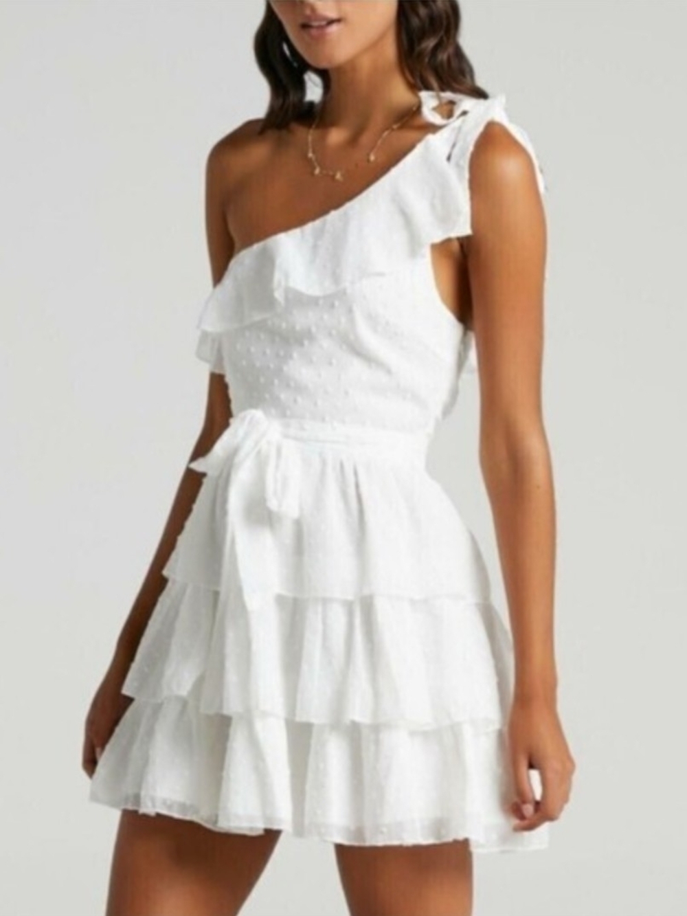 Showpo. Womens White Darling I Am A Daydream Shoulder Tie Mini Dress NWT Size 14